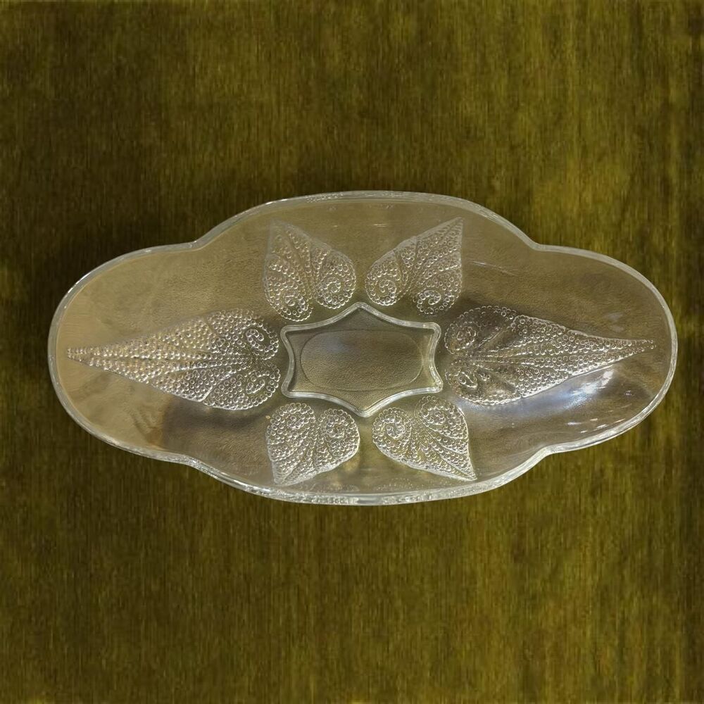 Vintage Cottagecore Fairy Ornate Anchor Hocking Oblong Clear Relish Dish